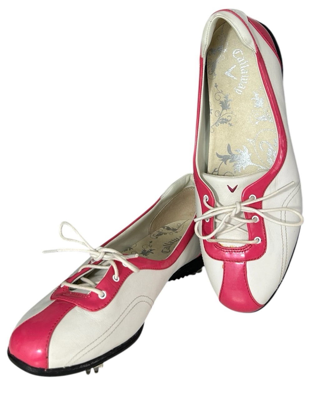 Callaway Half Lace Spiked Leather White & Pink Golf Shoes Size 8.5